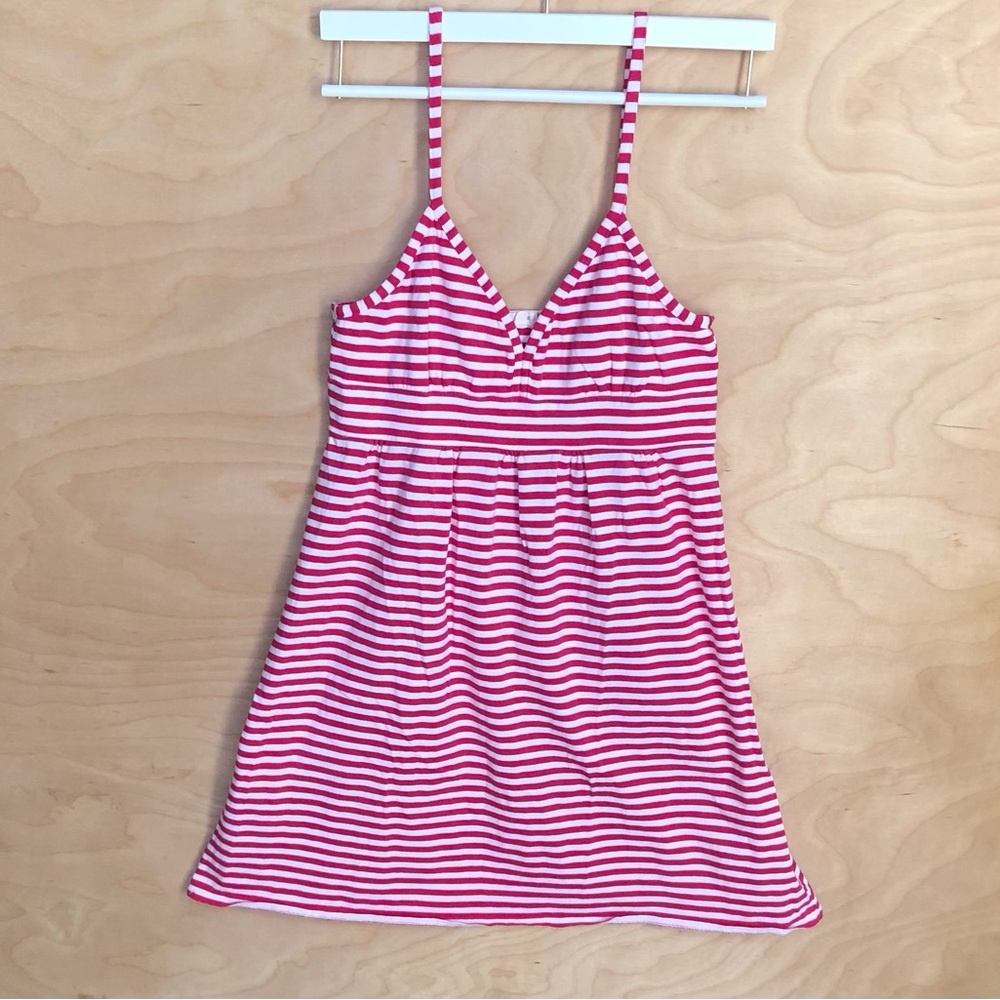 J Crew Striped Babydoll Mini Dress White and Pink Womens Size M.